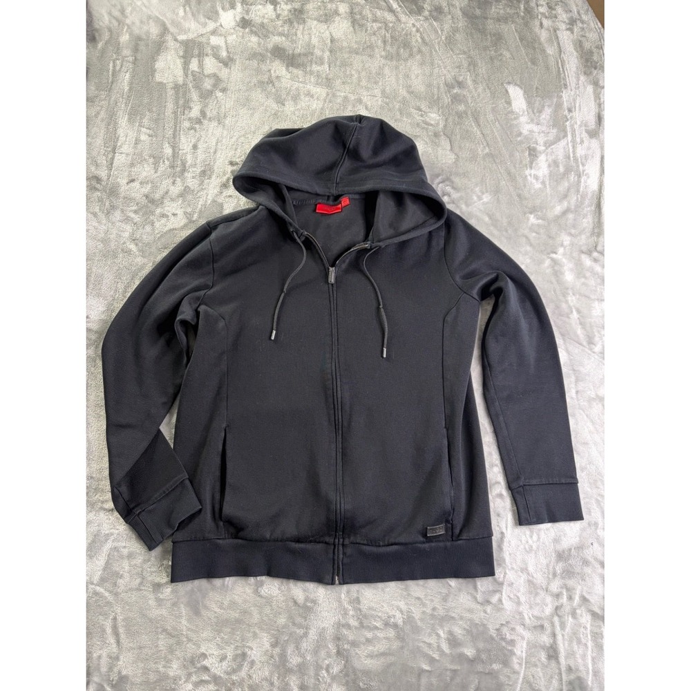 Hugo Daple Men's Full Zip Hoodie Black Cotton Blend Sweatshirt Size L Used - Picture 1 of 5